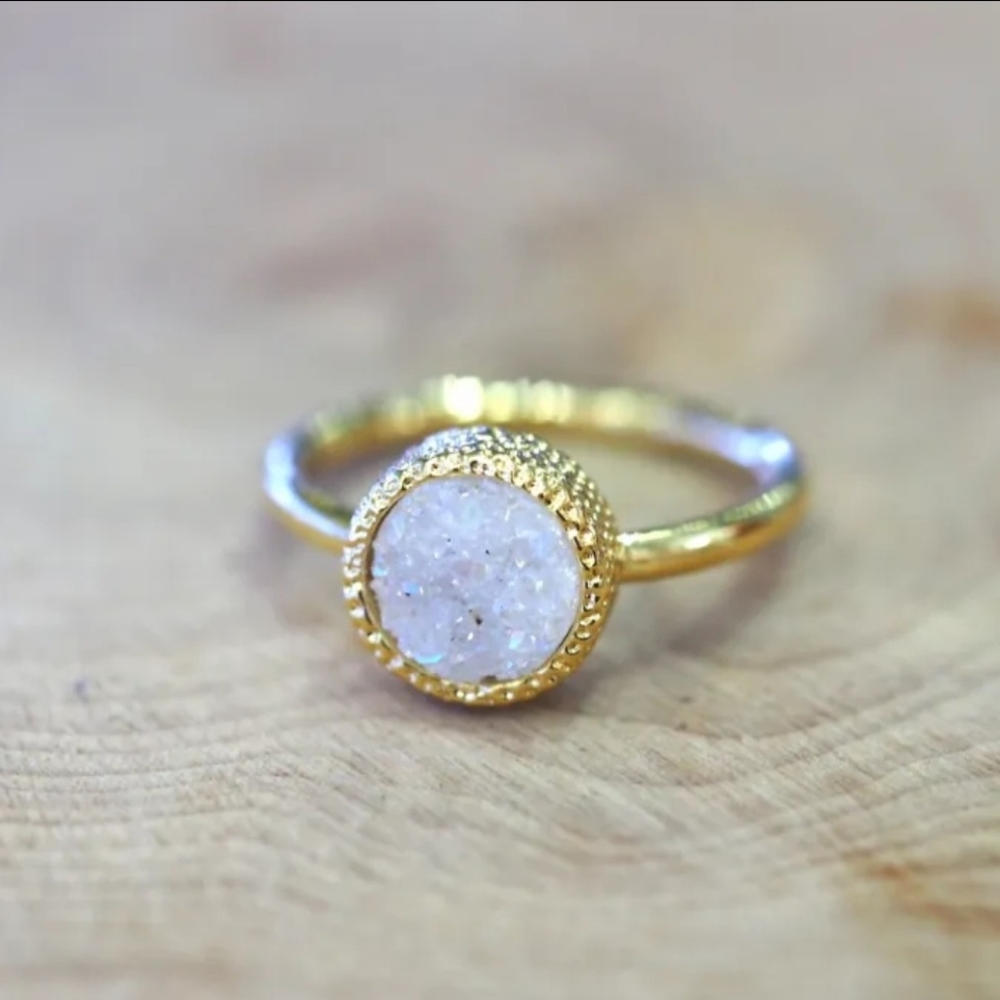 Gold Electroplated Angel Aura Druzy Ring